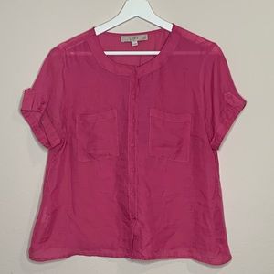 Ann Taylor LOFT Pink Button Down Blouse Pocket